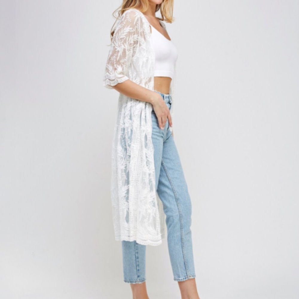 Romantic White Lace Long Kimono - Picture 6 of 7